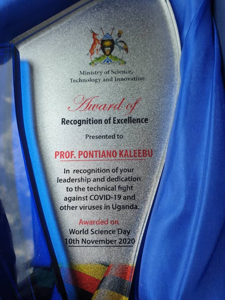 The award presented to Prof. Pontiano Kaleebu